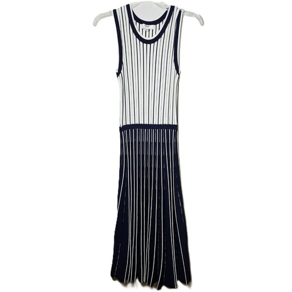 Jason Wu Collective XS Navy White Sleeveless Knit Maxi Dress Designer Stripe Fit - Picture 3 of 7